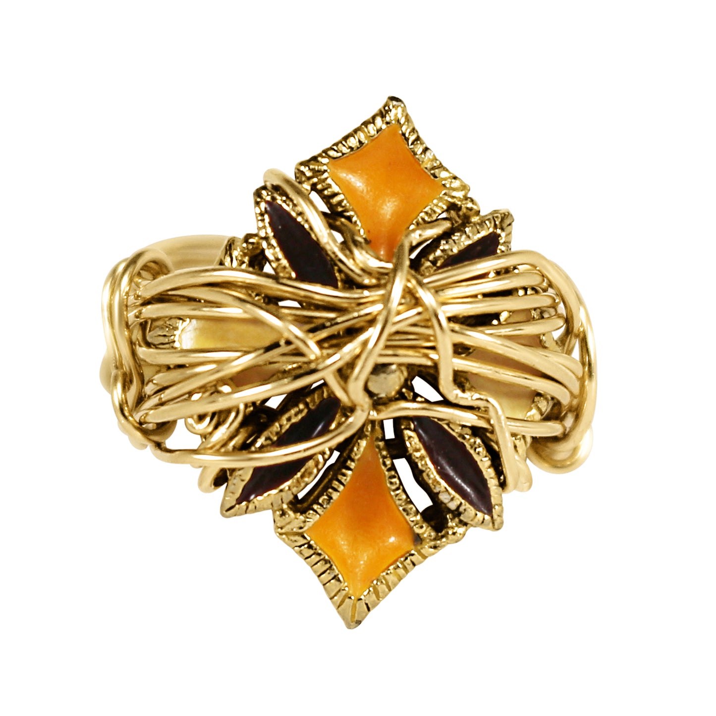 Orange Enamel Vintage Cocktail Ring