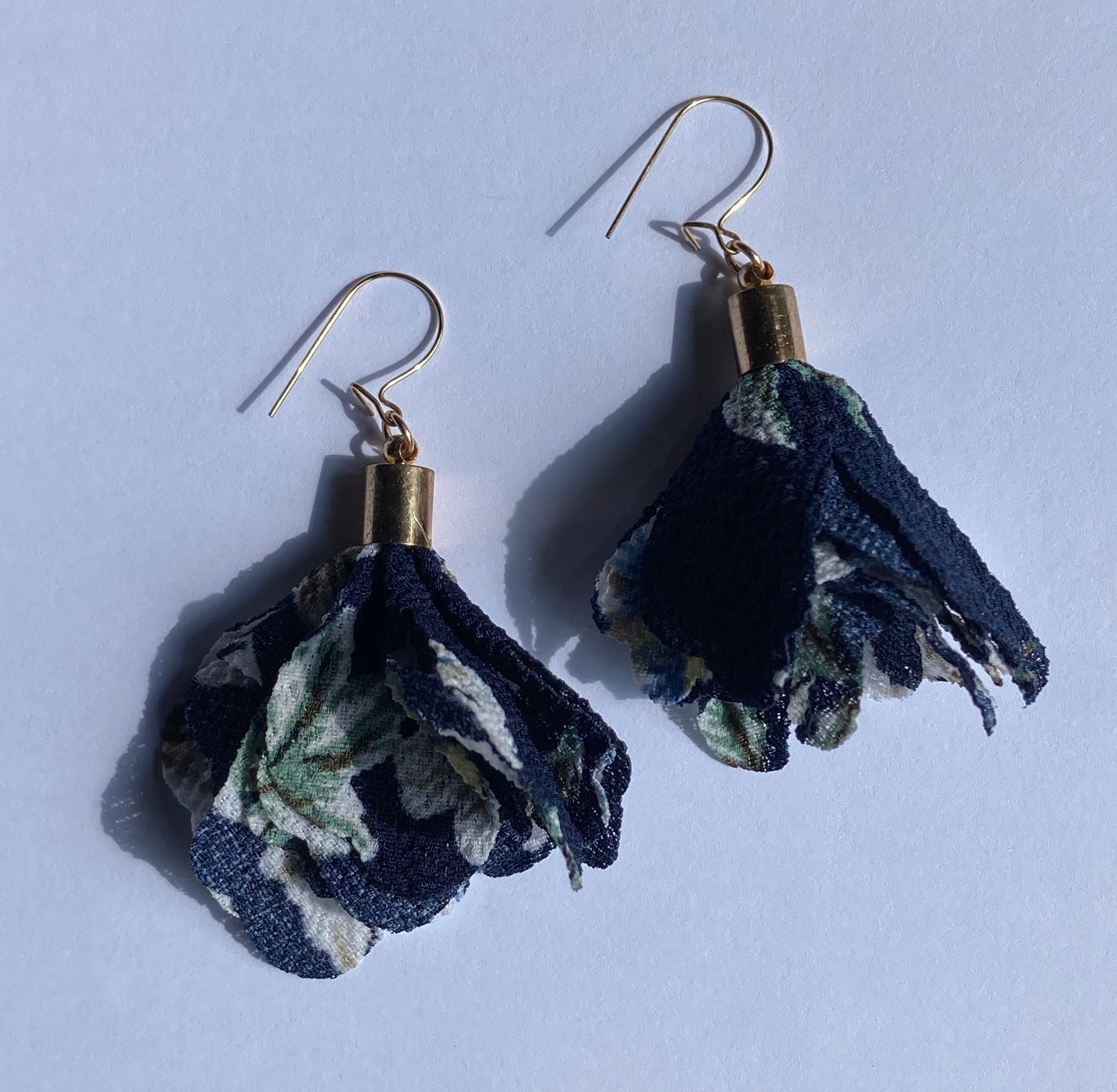 Navy Floral Fabric Earrings